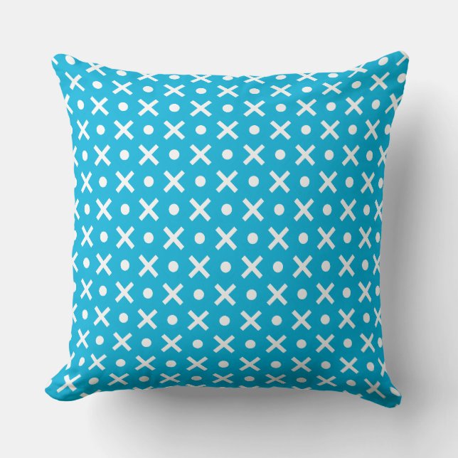 Moderne witte en turquoise geometrische patroon kussen (Voorkant)