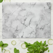 Moderne witte en zilveren glitter-marmer theedoek (Gevouwen)