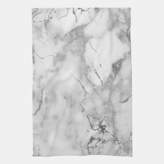 Moderne witte en zilverkleurige marmer theedoek (Verticaal)