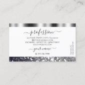 Moderne witte en zilvermousserende glittermug visitekaartje (Achterkant)