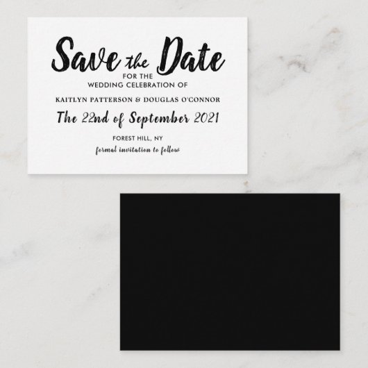 Moderne witte en zwarte bewaart de datum informatiekaartje (Voorkant / Achterkant)