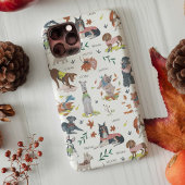 Moderne witte en zwarte botanische hond Pattern Case-Mate iPhone Case