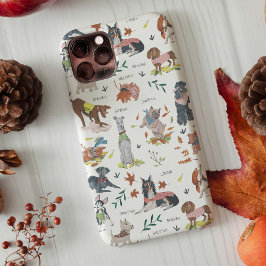 Moderne witte en zwarte botanische hond Pattern Case-Mate iPhone Case