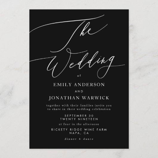 Moderne witte en zwarte eenvoudige trouwdag kaart (Voorkant)