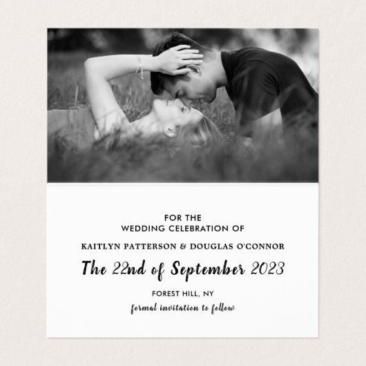 Moderne witte en zwarte foto Opslaan datumkaart Visitekaartje (Binnenkant ongevouwen)