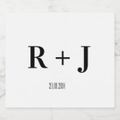 Moderne Witte en Zwarte Monogram Bruiloft Sparkling Wijnetiket (Enkel label)