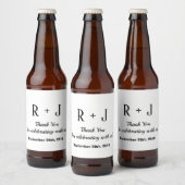 Moderne witte en zwarte monogram Dank je huwelijk Bier Etiket (Flessen)