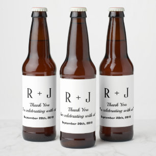 Moderne witte en zwarte monogram Dank je huwelijk Bier Etiket