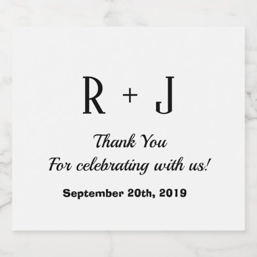 Moderne witte en zwarte monogram Dank je huwelijk Bier Etiket (Enkel label)