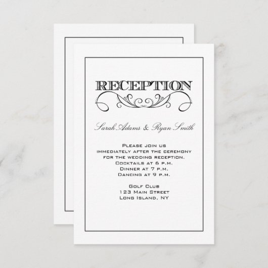Moderne witte en zwarte ontvangst uitnodiging (Voorkant / Achterkant)