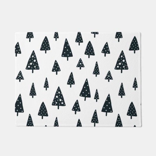 Moderne witte en zwarte Scandinavische kerstbomen Deurmat (Voorkant)