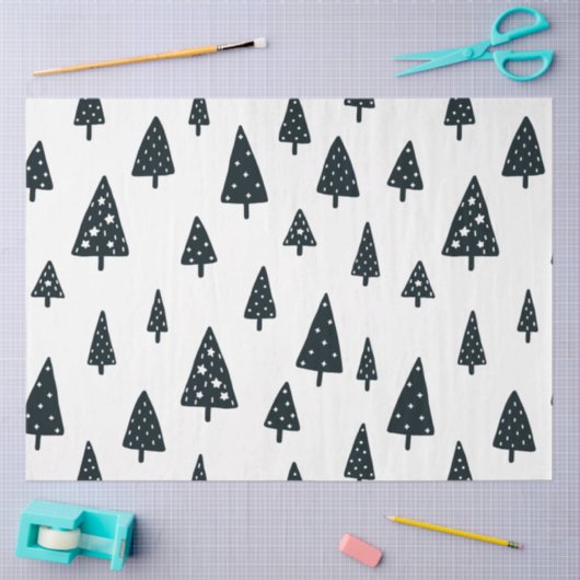 Moderne witte en zwarte Scandinavische kerstbomen Tissuepapier (Craft)