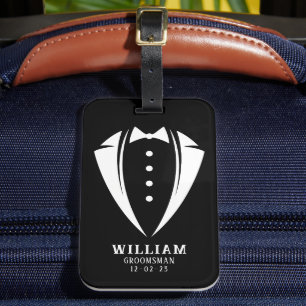 Moderne Witte en zwarte Tuxedo Groomsman Gift Bagagelabel