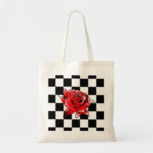 Moderne witte en zwarte vierkant en rode roze tote bag (Voorkant)