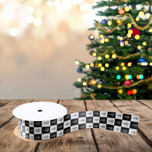 Moderne witte en zwarte vierkante kerstbomen satijnen lint