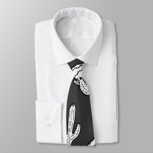 Moderne witte en zwarte zuchtige cactus stropdas (Gebonden)