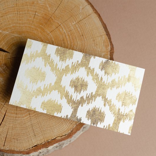 Moderne Witte Faux Gouden Hand Getrokken Ikat Patr Visitekaartje