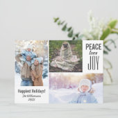 Moderne Witte Feestdagen Vrede Liefde Vreugde Foto Feestdagenkaart (Staand voorkant)