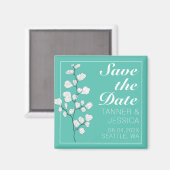 Moderne witte flora op Aqua Save the Date Magneet (Voorkant / Achterkant)