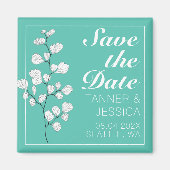 Moderne witte flora op Aqua Save the Date Magneet (Voorkant)