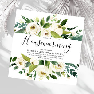 Moderne Witte Florals Green Leaf Housewarming Part Kaart