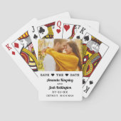 Moderne Witte Foto Hart Save the Date Pokerkaarten (Achterkant)