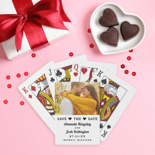 Moderne Witte Foto Hart Save the Date Pokerkaarten