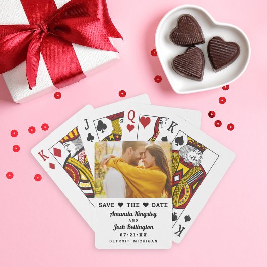 Moderne Witte Foto Hart Save the Date Pokerkaarten