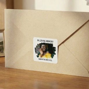Moderne Witte Foto Rouwplechtigheid Vierkante Sticker