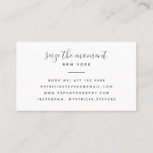Moderne witte fotograaf script typografie foto visitekaartje (Achterkant)