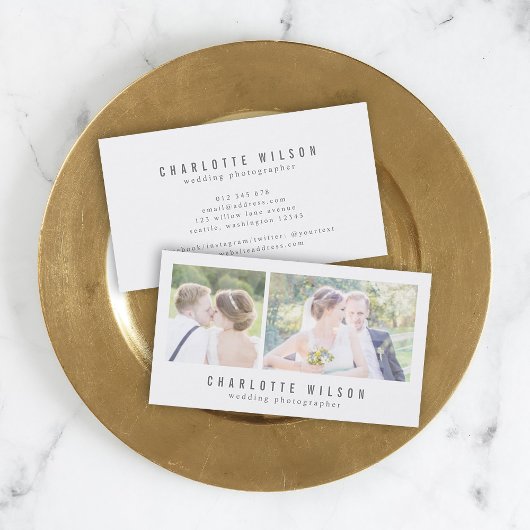 Moderne witte fotograaf twee foto's visitekaartje