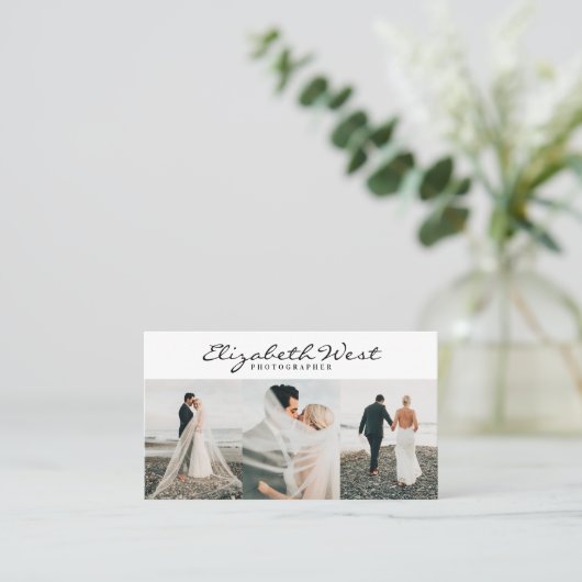 Moderne witte fotografie trendy foto kalligrafie visitekaartje (Staand voorkant)