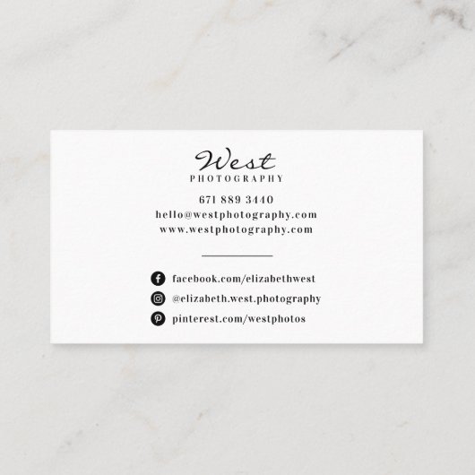 Moderne witte fotografie trendy foto kalligrafie visitekaartje (Achterkant)