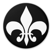 Moderne Witte Franse Lelie Fleur-de-lis op Zwart