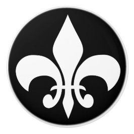 Moderne Witte Franse Lelie Fleur-de-lis op Zwart Keramische Knop