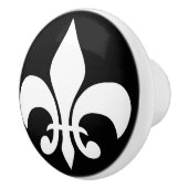 Moderne witte Franse Lily Fleur-de-lis op zwart Keramische Knop (Rechts)