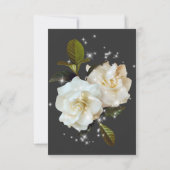 Moderne witte gardenia's op zwart sprankle bruilof save the date (Achterkant)