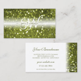 Moderne witte gele groene sparkle Glitter-Initiale Visitekaartje