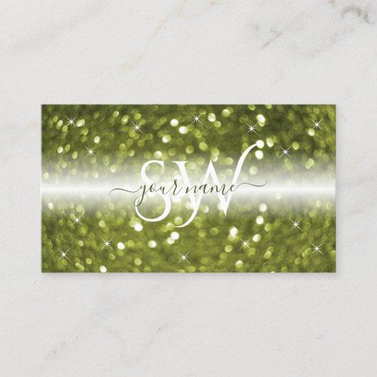 Moderne witte gele groene sparkle Glitter-Initiale Visitekaartje (Voorkant)