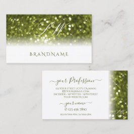 Moderne witte gele groene sparkle Glitter Monogram Visitekaartje