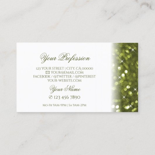 Moderne witte gele groene sparkle stijlvol visitekaartje (Achterkant)
