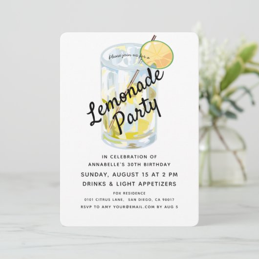 Moderne Witte & Gele Limonade Party Uitnodiging (Staand voorkant)