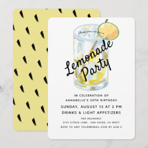 Moderne Witte & Gele Limonade Party Uitnodiging