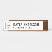 Moderne witte gepersonaliseerde logo-werknemer bureau naambordje (Voorkant)