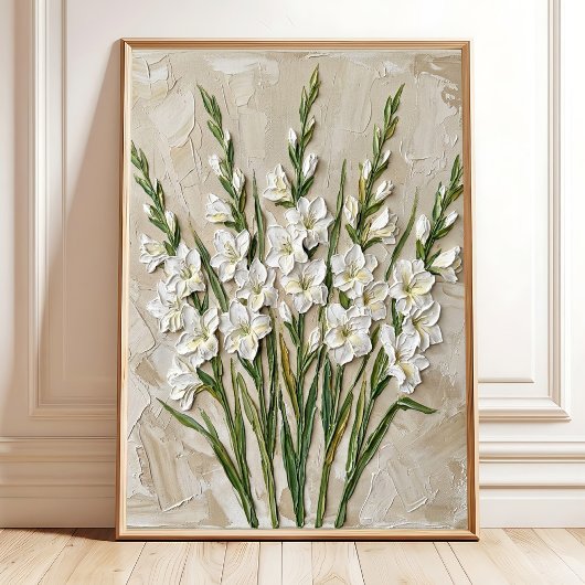 Moderne witte gladiolus-muurkunst canvasprint poster