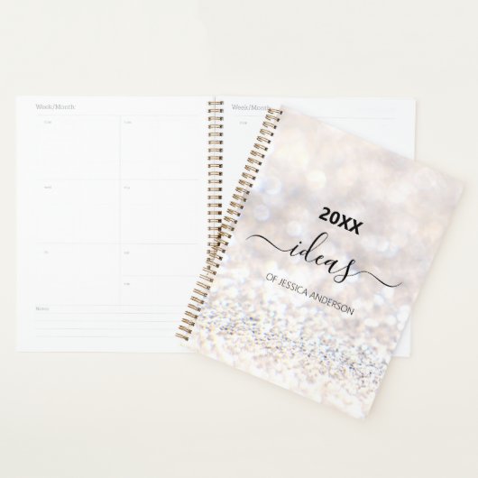 Moderne witte glitter script naam planner (Display)