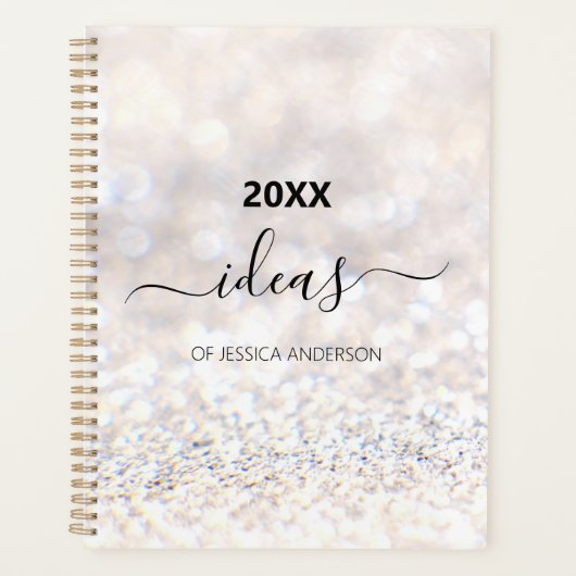 Moderne witte glitter script naam planner (Voorkant)