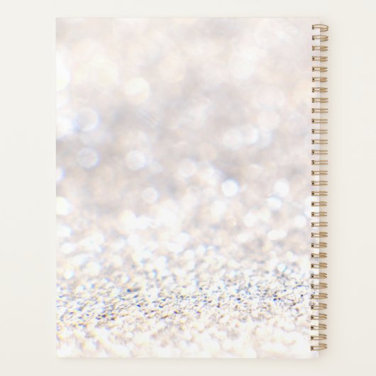 Moderne witte glitter script naam planner (Achterkant)