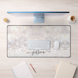 Moderne witte glitter scriptnaam bureaumat