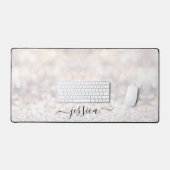 Moderne witte glitter scriptnaam bureaumat (Keyboard & Muis)